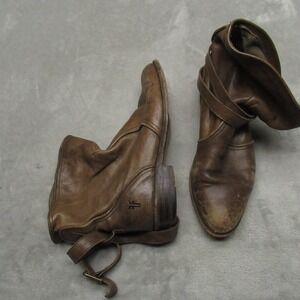 Frye Women 8 Ankle Boots Brown Leather Buckle Strap Slouchy Distressed VTG